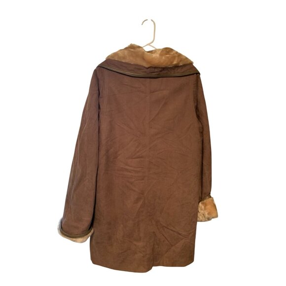 Vintage Country Blazer Womens Size Large Fur Lined Mid Length Suede Coat Jacket - Picture 3 of 3